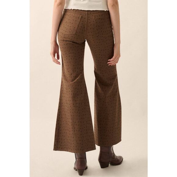 Promesa Chocolate Size Small Floral Twill Cropped High-Waist Flare Pants - Picture 6 of 6